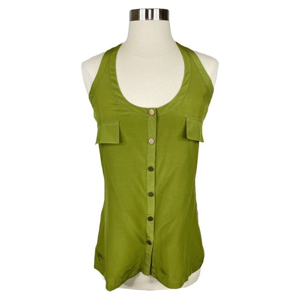 LAmade Green & Gray Silk Halter Top - Size Medium - Picture 2 of 6
